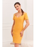 Elegant dress with a Carmen neckline, mustard 0484 - Online store - Boutique